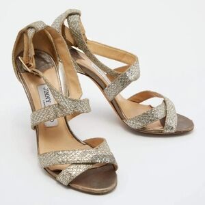 EUC Jimmy Choo Gold Glitter Louise Strappy Sandals Size 38.5